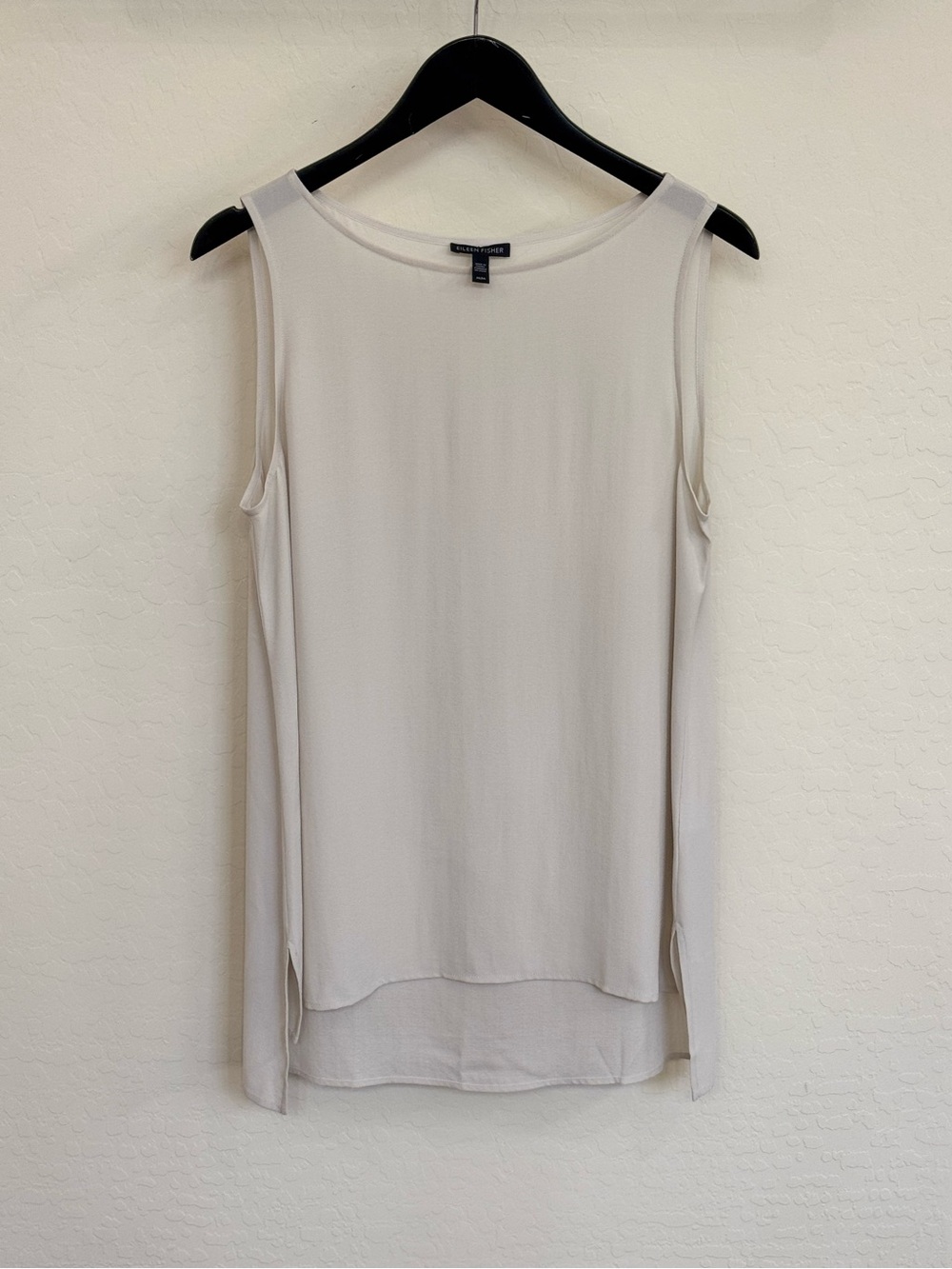 Eileen Fisher Silk Georgette Crepe Bateau Neck Tank Top Bone M Medium